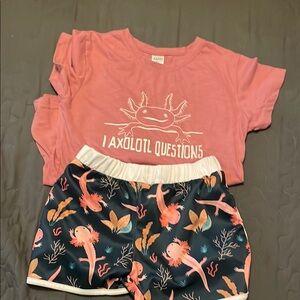 Girls size 12, Pink Axolotl Graphic Tee and Shorts Set